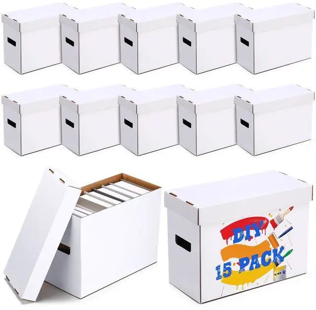 Main image of 15 Pack Comic Book Storage Boxes, Holds 150-175 Comics, 15.4 x 7.5 x 11.4 Inch Stackable White Comic Short Bin Organizer Cardboard Box for Collapsible Magazine Book Collecting Supplies