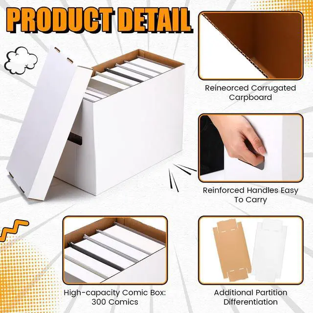 Alt view image 3 of 7 - 15 Pack Comic Book Storage Boxes, Holds 150-175 Comics, 15.4 x 7.5 x 11.4 Inch Stackable White Comic Short Bin Organizer Cardboard Box for Collapsible Magazine Book Collecting Supplies