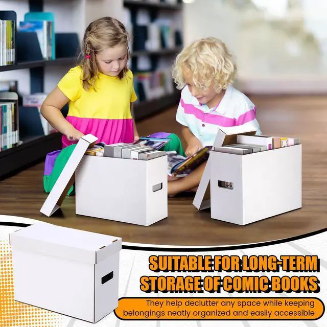 Alt view image 7 of 7 - 15 Pack Comic Book Storage Boxes, Holds 150-175 Comics, 15.4 x 7.5 x 11.4 Inch Stackable White Comic Short Bin Organizer Cardboard Box for Collapsible Magazine Book Collecting Supplies
