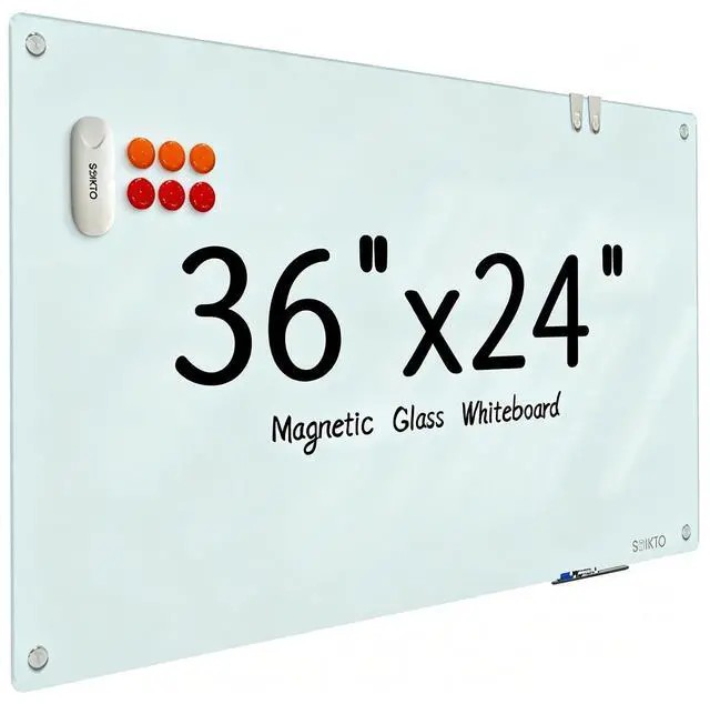 Main image of Glass Whiteboard - Glass Dry Erase Board 36" x 24" Magnetic White Board Glass Writing Board White Boards for Walls Wall Office Home