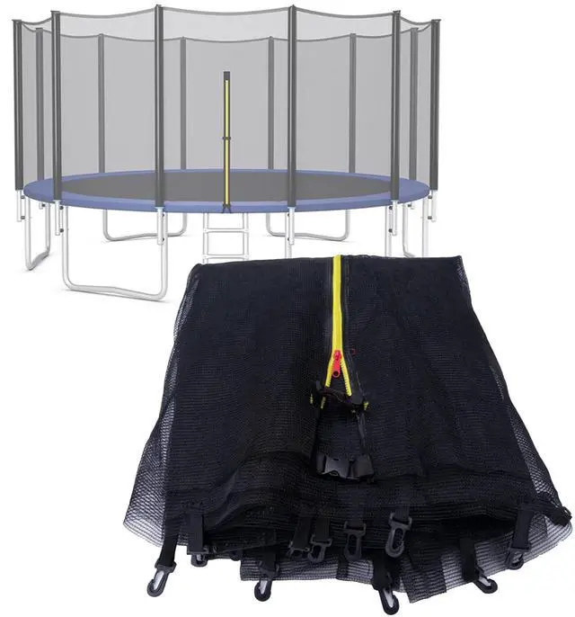 Main image of Trampoline Net Replacement 8/10/12/14/16FT Safety Enclosure Nets | Double Head Zipper, Breathable Weather-Resistant Netting, with Adjustable Straps, for Straight Poles Round Frame