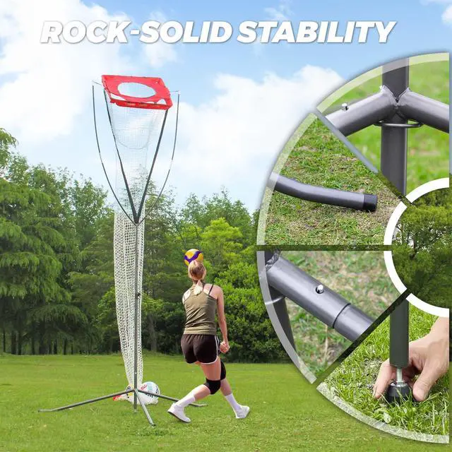 Alt view image 5 of 6 - Volleyball Setter Spike Trainer, Adjustable Height Solo Practice Equipment for Setting, Spiking, Hitting, Serving, Easy Ball Reload, Heavy Duty Stable Base for Indoor & Outdoor Training