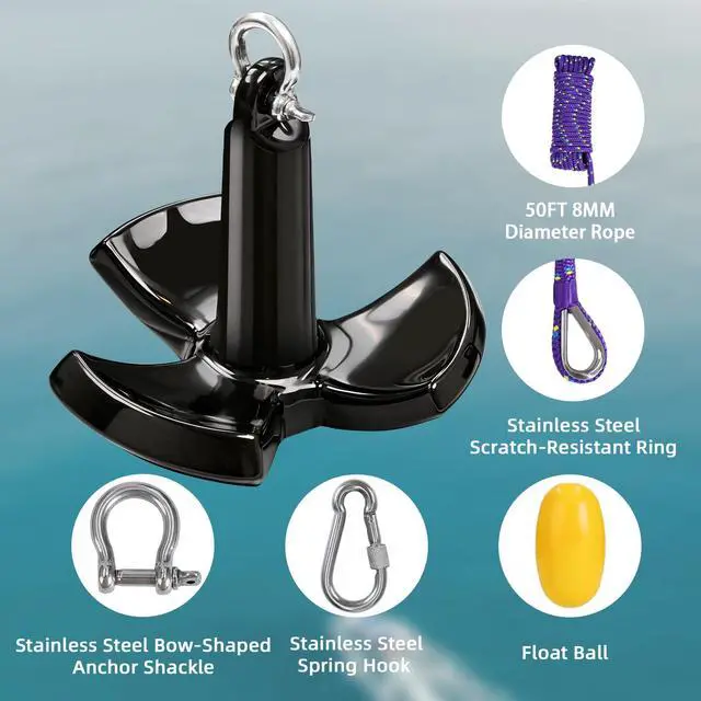 Alt view image 3 of 7 - River Anchor Kit,8-30lbs Boat River Anchor for Jon Boat Pontoon Bass Kayak | Mushroom River Boat Anchor Kit w/Rope,Anti-Drift Secure Hold in Mud Sand Gravel,Scratch&Rust-Resistant PVC Coated Cast Iron