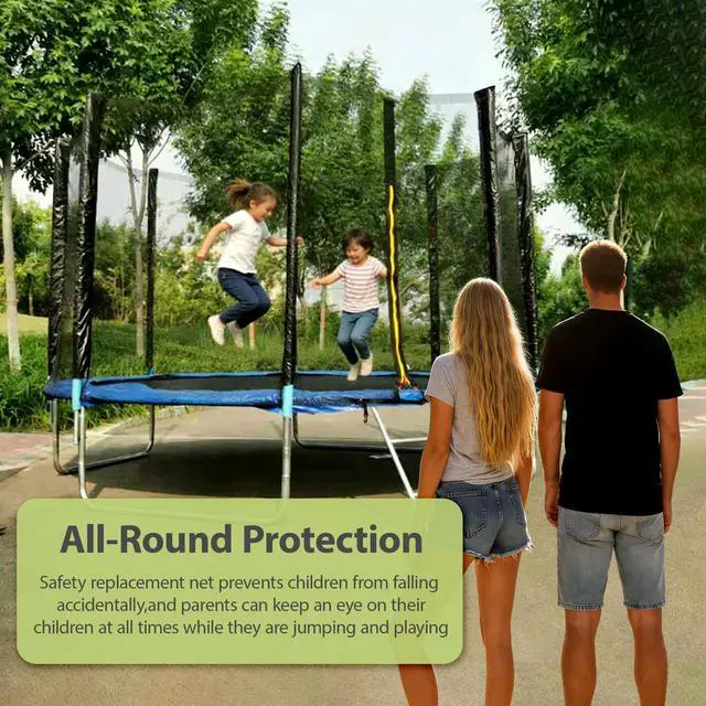 Alt view image 5 of 7 - Trampoline Net Replacement 8/10/12/14/16FT Safety Enclosure Nets | Double Head Zipper, Breathable Weather-Resistant Netting, with Adjustable Straps, for Straight Poles Round Frame
