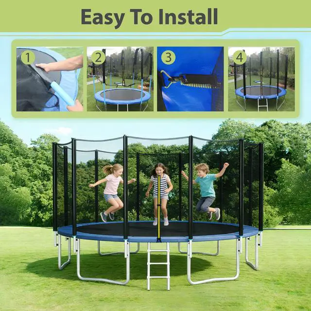Alt view image 7 of 7 - Trampoline Net Replacement 8/10/12/14/16FT Safety Enclosure Nets | Double Head Zipper, Breathable Weather-Resistant Netting, with Adjustable Straps, for Straight Poles Round Frame