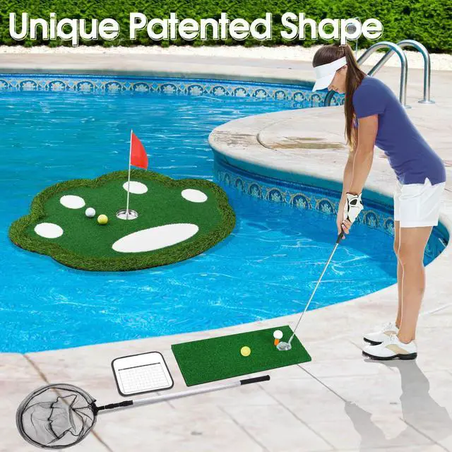 Alt view image 2 of 6 - Floating Golf Green for Pool, Patented Pool Golf Game Floating Mat | Patented Shape, Pool Golf Chipping Game with Ball Retriever & Scoreboard, Pool, Beach & Backyard, Indoor & Outdoor Party Game