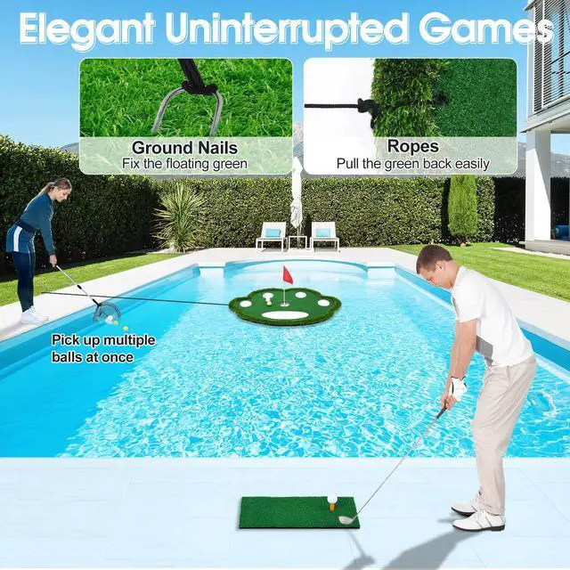 Alt view image 3 of 6 - Floating Golf Green for Pool, Patented Pool Golf Game Floating Mat | Patented Shape, Pool Golf Chipping Game with Ball Retriever & Scoreboard, Pool, Beach & Backyard, Indoor & Outdoor Party Game