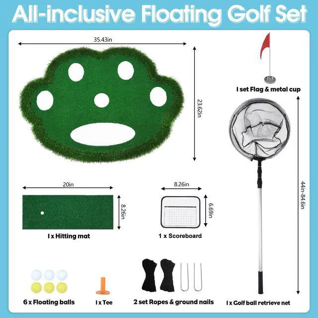 Alt view image 5 of 6 - Floating Golf Green for Pool, Patented Pool Golf Game Floating Mat | Patented Shape, Pool Golf Chipping Game with Ball Retriever & Scoreboard, Pool, Beach & Backyard, Indoor & Outdoor Party Game