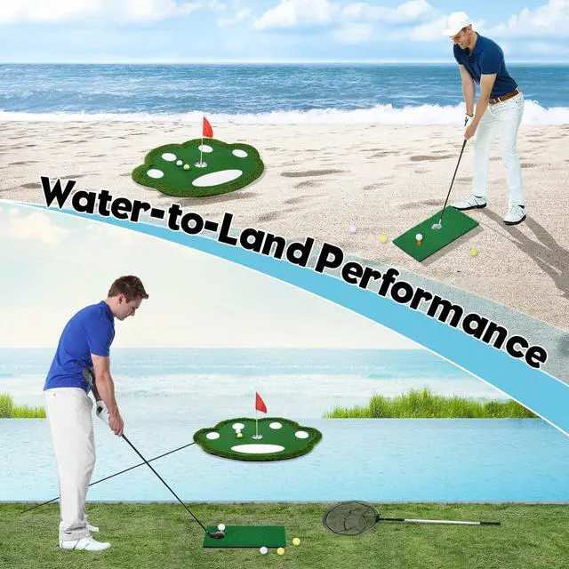 Alt view image 6 of 6 - Floating Golf Green for Pool, Patented Pool Golf Game Floating Mat | Patented Shape, Pool Golf Chipping Game with Ball Retriever & Scoreboard, Pool, Beach & Backyard, Indoor & Outdoor Party Game