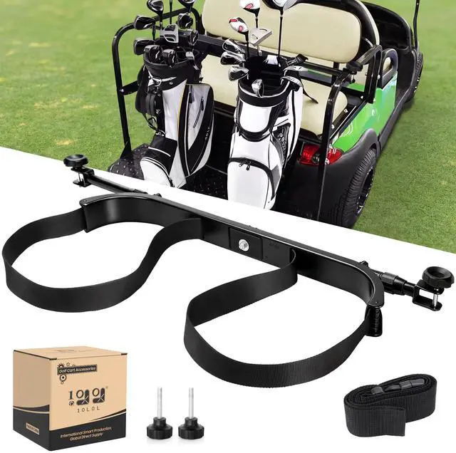 Main image of No Drilling Golf Cart Bag Holder, Universal Adjustable Rear Seat Bag Attachment for 2+2 Seater with 1 Square Metal Frame (Not for Plastic), Stainless Steel Bracket, Fits Yamaha,EZGO, Club Car