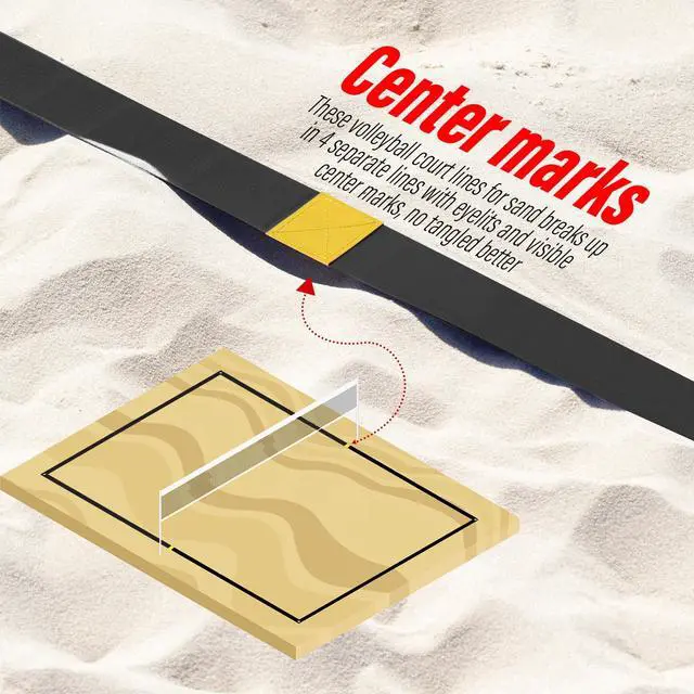 Alt view image 5 of 7 - Professional Beach Volleyball Lines for Sand 26.3' X 52.6'| 30' X 60', 2 inch, Better Visible, Upgraded Weather Resistance, with Metal Anchors & Sand Bags