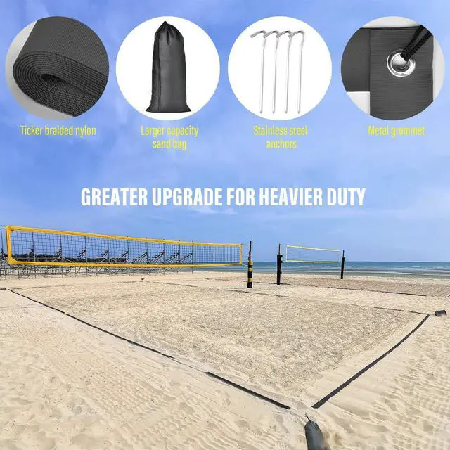 Alt view image 4 of 7 - Professional Beach Volleyball Lines for Sand 26.3' X 52.6'| 30' X 60', 2 inch, Better Visible, Upgraded Weather Resistance, with Metal Anchors & Sand Bags