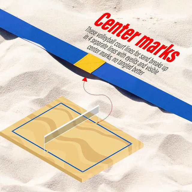 Alt view image 5 of 7 - Professional Beach Volleyball Lines for Sand 26.3' X 52.6'| 30' X 60', 2 inch, Better Visible, Upgraded Weather Resistance, with Metal Anchors & Sand Bags