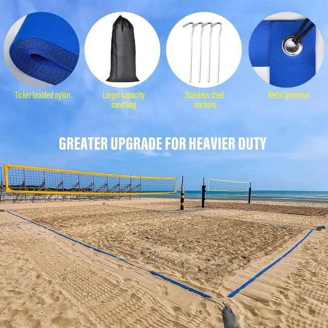Alt view image 4 of 7 - Professional Beach Volleyball Lines for Sand 26.3' X 52.6'| 30' X 60', 2 inch, Better Visible, Upgraded Weather Resistance, with Metal Anchors & Sand Bags