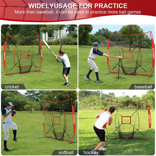 Alt view image 6 of 7 - 7'×7' Baseball Softball Practice Net,Baseball Backstop,with Batting Tee,Ball Caddy,for Hitting Pitching Batting Catching with Bow Frame,Bonus Strike Zone,Portable and Foldable