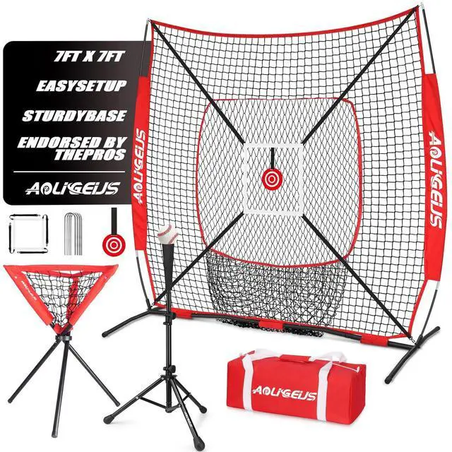 Main image of 6'X6' Baseball Softball Practice Net with Batting Tee and Ball Caddy, Bonus Strike Zone Target and Bow Frame, for Hitting, Pitching, Catching