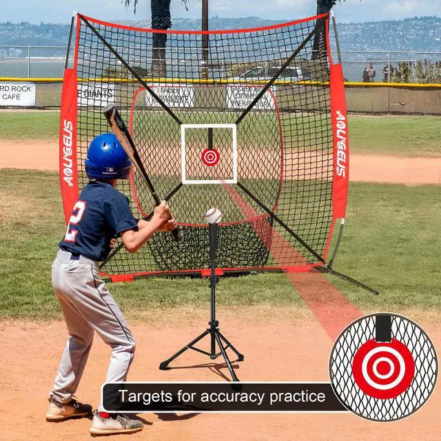 Alt view image 5 of 7 - 6'X6' Baseball Softball Practice Net with Batting Tee and Ball Caddy, Bonus Strike Zone Target and Bow Frame, for Hitting, Pitching, Catching