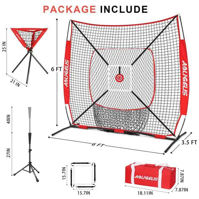 Alt view image 7 of 7 - 6'X6' Baseball Softball Practice Net with Batting Tee and Ball Caddy, Bonus Strike Zone Target and Bow Frame, for Hitting, Pitching, Catching
