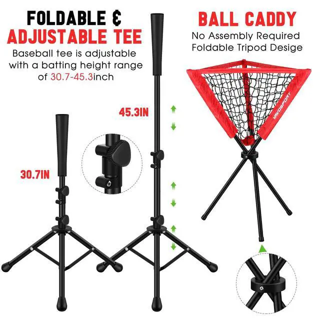 Alt view image 4 of 7 - 6x6' Baseball Net Set - Portable Softball & Baseball Net, Batting Tee, Ball Caddy, Strike Zone, Training Equipment for Youth Practice