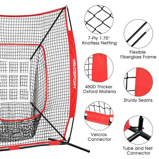 Alt view image 3 of 7 - 6x6' Baseball Net Set - Portable Softball & Baseball Net, Batting Tee, Ball Caddy, Strike Zone, Training Equipment for Youth Practice
