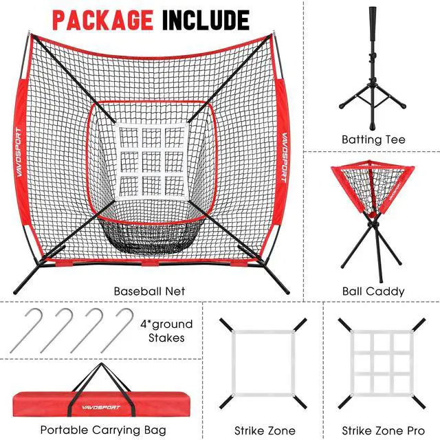 Alt view image 2 of 7 - 6x6' Baseball Net Set - Portable Softball & Baseball Net, Batting Tee, Ball Caddy, Strike Zone, Training Equipment for Youth Practice