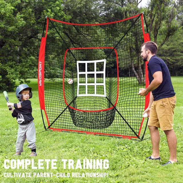 Alt view image 6 of 7 - 6x6' Baseball Net Set - Portable Softball & Baseball Net, Batting Tee, Ball Caddy, Strike Zone, Training Equipment for Youth Practice