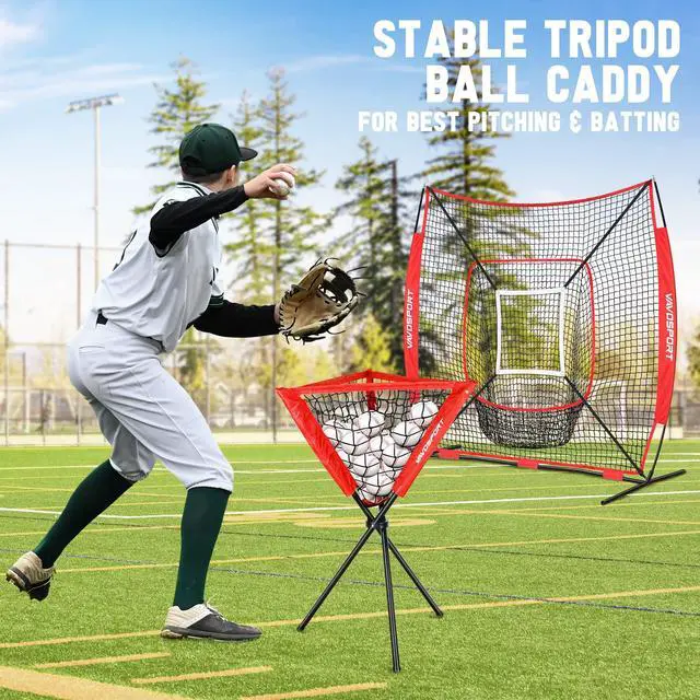 Alt view image 7 of 7 - 6x6' Baseball Net Set - Portable Softball & Baseball Net, Batting Tee, Ball Caddy, Strike Zone, Training Equipment for Youth Practice