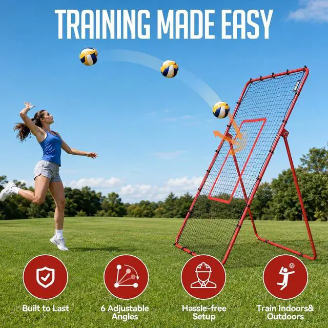 Alt view image 7 of 7 - Volleyball Rebounder Net 4x7 FT - 6 Adjustable Angles Volleyball Training Equipment for Passing Setting Serving Spiking Practice, Portable Volleyball Trainer for Solo Training