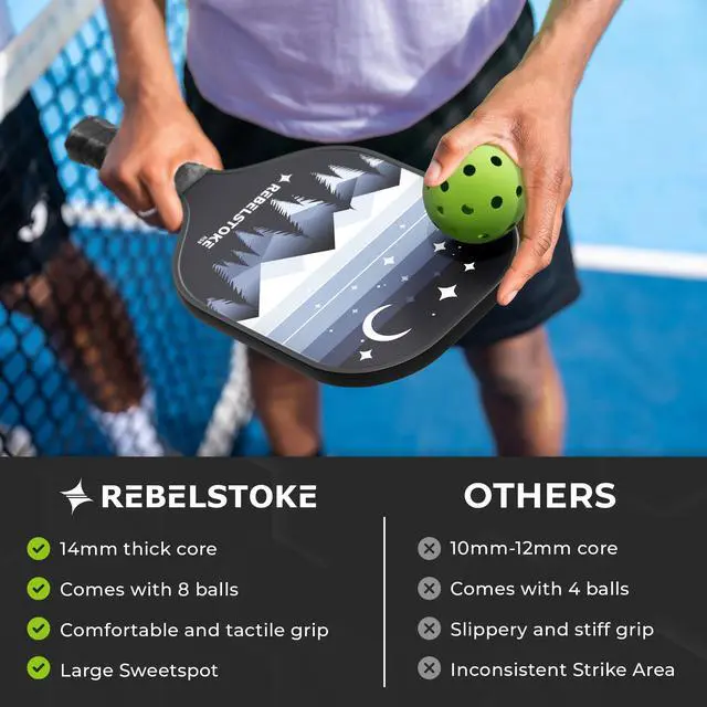 Alt view image 5 of 7 - Pickleball Paddles Set of 4 Premium Fiberglass Paddle Set with 14mm Polypropylene Honeycomb Core Complete Bundle with 8 Indoor/Outdoor Balls & Carry Bag for Beginners to Advanced