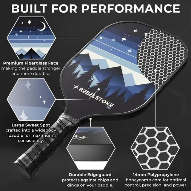 Alt view image 3 of 7 - Pickleball Paddles Set of 4 Premium Fiberglass Paddle Set with 14mm Polypropylene Honeycomb Core Complete Bundle with 8 Indoor/Outdoor Balls & Carry Bag for Beginners to Advanced