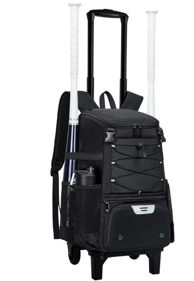 Main image of 2-in-1 Rolling Baseball & Softball Bag, Detachable Backpack, Roll or Carry, Dual-Pole Anti-Tip, 3.5" Wheels, No Tools Setup