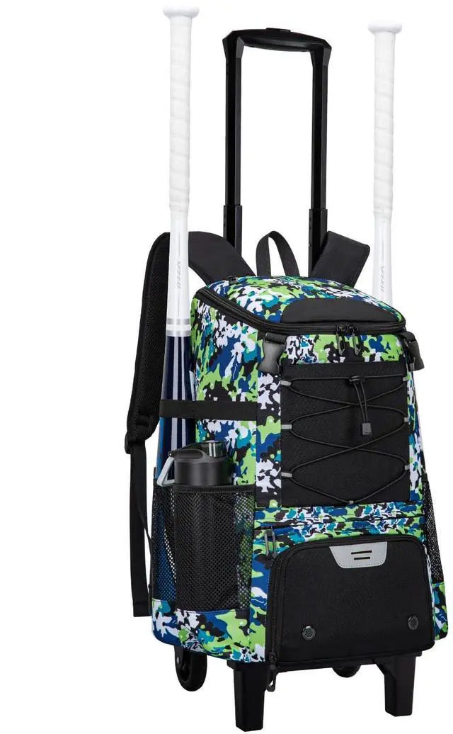 Main image of 2-in-1 Rolling Baseball & Softball Bag, Detachable Backpack, Roll or Carry, Dual-Pole Anti-Tip, 3.5" Wheels, No Tools Setup