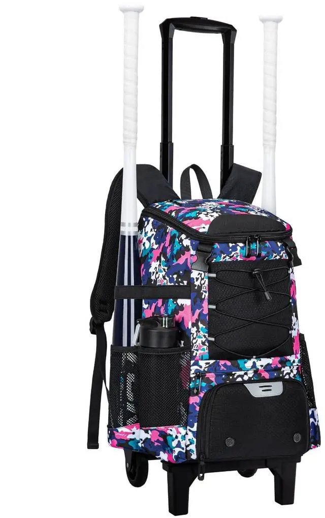 Main image of 2-in-1 Rolling Baseball & Softball Bag, Detachable Backpack, Roll or Carry, Dual-Pole Anti-Tip, 3.5" Wheels, No Tools Setup