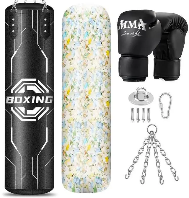 Main image of Filled Punching Bag for Adults, 4FT PU Leather Hanging Boxing Bag with 11lb Sponge Filler & 12OZ Boxing Gloves, Heavy Kicking Bag Boxing Equipment for MMA Training Karate Kickboxing
