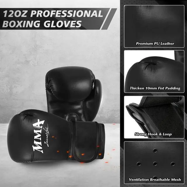 Alt view image 6 of 7 - Filled Punching Bag for Adults, 4FT PU Leather Hanging Boxing Bag with 11lb Sponge Filler & 12OZ Boxing Gloves, Heavy Kicking Bag Boxing Equipment for MMA Training Karate Kickboxing