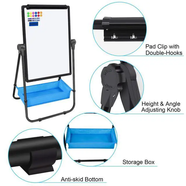 Alt view image 2 of 7 - Dry Erase Board with Stand - Double Sided 28"x20" Portable Writing Whiteboards, Height Adjustable & 360° Rotating U Stand Magnetic Whiteboard for Home, School, Restaurant & Presentation