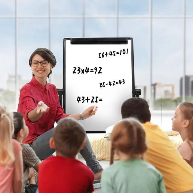 Alt view image 5 of 7 - Dry Erase Board with Stand - Double Sided 28"x20" Portable Writing Whiteboards, Height Adjustable & 360° Rotating U Stand Magnetic Whiteboard for Home, School, Restaurant & Presentation