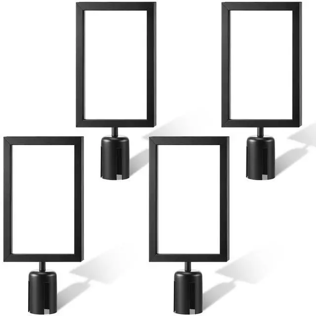 Main image of 4 Pcs Stanchion Sign Holder Double Sided Sign Frame with Cover Stanchion Top Frames for 8.58 x 12.52 Inches Paper Size for Crowd Control Sentry Stanchions, Black