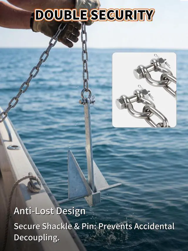 Alt view image 3 of 6 - 1/4" 5/16" 316 Stainless Steel Boat Anchor Chain Kit, Heavy-Duty Marine Lead Chain with 2 Anti-Off Shackles for Pontoon & Sailboat