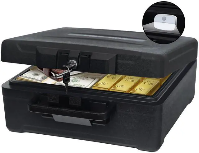 Main image of Fireproof Document Box with Key Lock Large Portable Fire Safe for Home Documents Waterproof & Fire Resistant Lock Box with Ergonomic Handle, 1 Hour at 1700°F, 72 Hours Waterproof