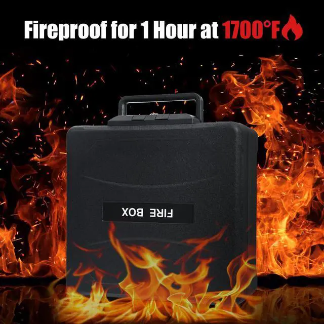 Alt view image 2 of 7 - Fireproof Document Box with Key Lock Large Portable Fire Safe for Home Documents Waterproof & Fire Resistant Lock Box with Ergonomic Handle, 1 Hour at 1700°F, 72 Hours Waterproof