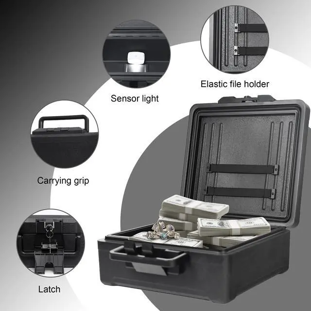 Alt view image 4 of 7 - Fireproof Document Box with Key Lock Large Portable Fire Safe for Home Documents Waterproof & Fire Resistant Lock Box with Ergonomic Handle, 1 Hour at 1700°F, 72 Hours Waterproof