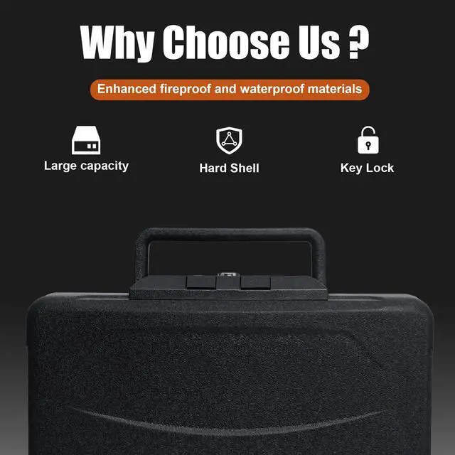 Alt view image 7 of 7 - Fireproof Document Box with Key Lock Large Portable Fire Safe for Home Documents Waterproof & Fire Resistant Lock Box with Ergonomic Handle, 1 Hour at 1700°F, 72 Hours Waterproof