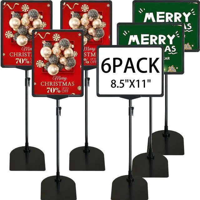 Main image of Sign Holder, 8.5 x 11 Inch Sign Stand with Adjustable Height Snap Open, Reusable Sign Stands for Display Advertising Business Signage, Vertical and Horizontal Two View Modes (Black, 6 Pack)