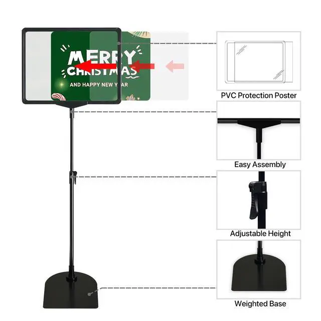 Alt view image 2 of 6 - Sign Holder, 8.5 x 11 Inch Sign Stand with Adjustable Height Snap Open, Reusable Sign Stands for Display Advertising Business Signage, Vertical and Horizontal Two View Modes (Black, 10 Pack)