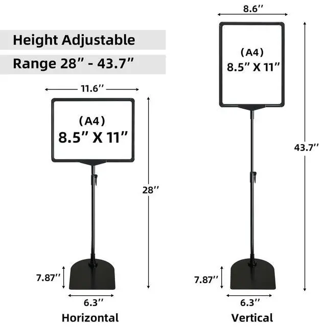 Alt view image 4 of 6 - Sign Holder, 8.5 x 11 Inch Sign Stand with Adjustable Height Snap Open, Reusable Sign Stands for Display Advertising Business Signage, Vertical and Horizontal Two View Modes (Black, 10 Pack)