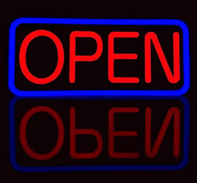 Main image of BritTech 21'' x 10'' Ultra Bright LED Neon Open Sign - Remote Controlled - Blue/Red - Get Your Business Seen Day or Night