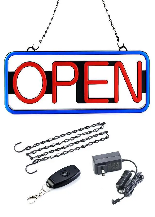 Alt view image 3 of 7 - BritTech 21'' x 10'' Ultra Bright LED Neon Open Sign - Remote Controlled - Blue/Red - Get Your Business Seen Day or Night