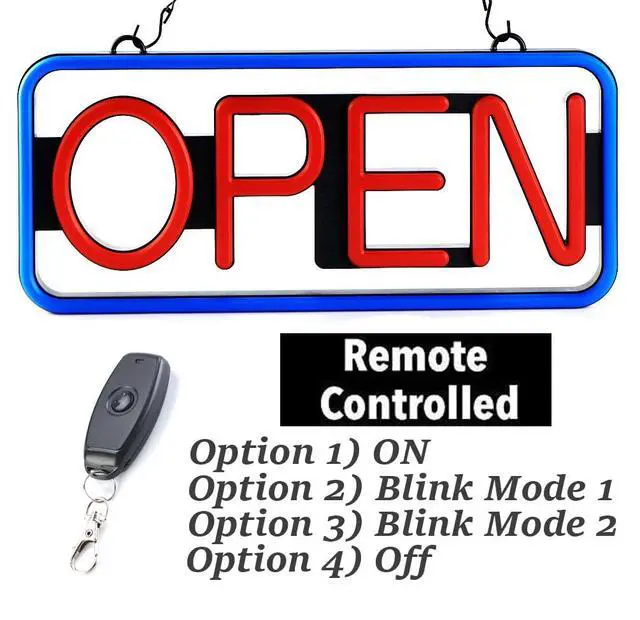 Alt view image 4 of 7 - BritTech 21'' x 10'' Ultra Bright LED Neon Open Sign - Remote Controlled - Blue/Red - Get Your Business Seen Day or Night