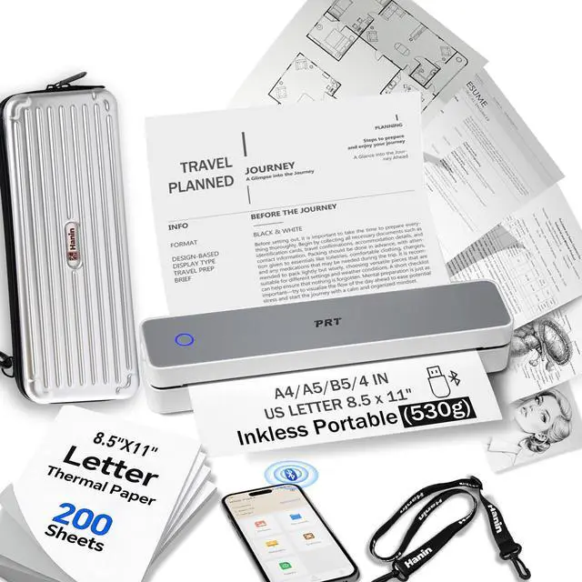 Main image of MT610 Inkless Portable Printer Wireless Thermal Mobile Printers with Carry Case & 200 Sheets Paper, Supports 8.5"x11" US Letter & A4, Bluetooth Travel Printer for Laptop, iOS & Android, Grey